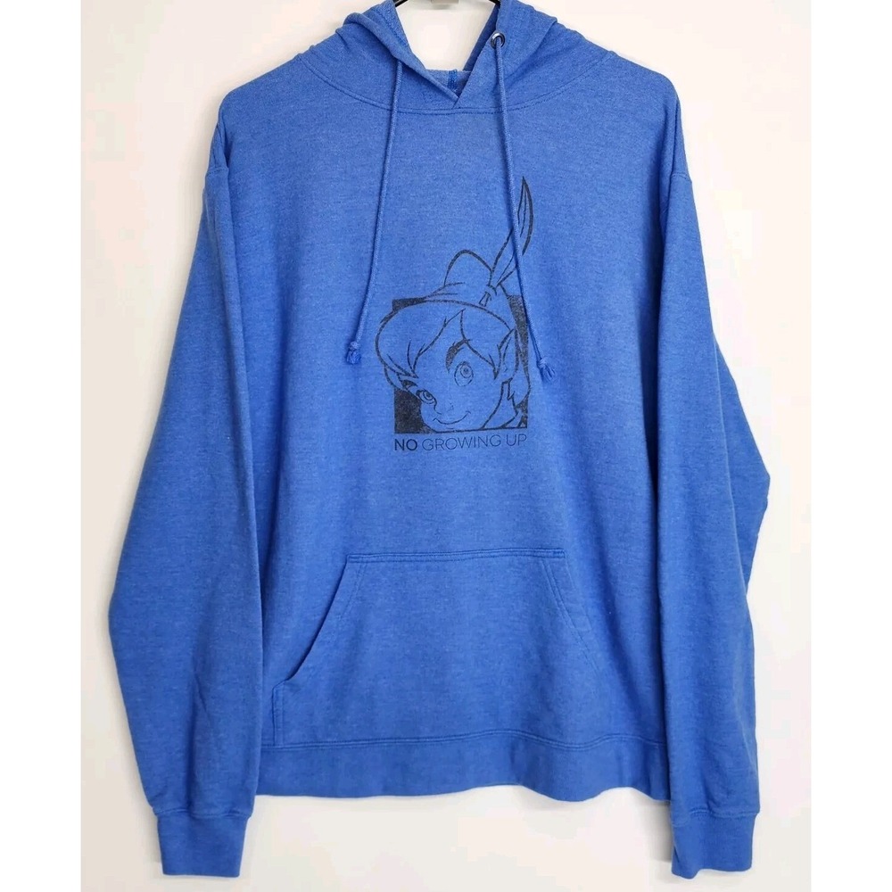 Womens XL Disney Hoodie Peter Pan "No Growing Up" Blue Pullover Collectible